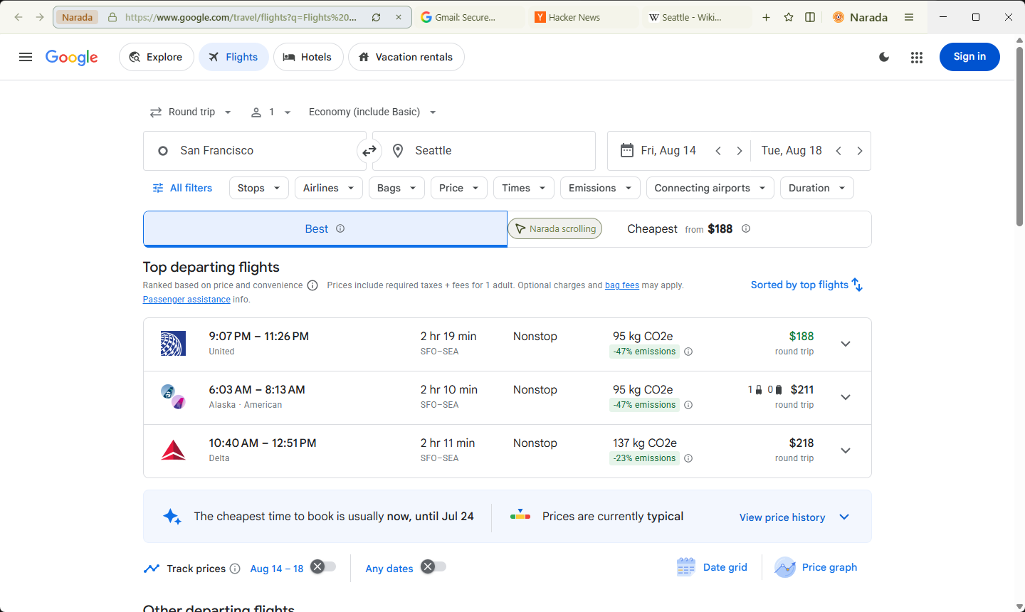 Narada scrolling a live page with a browser-owned action marker